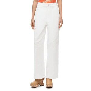 Loewe White Cotton Embroidered Anagram Baggy Jeans